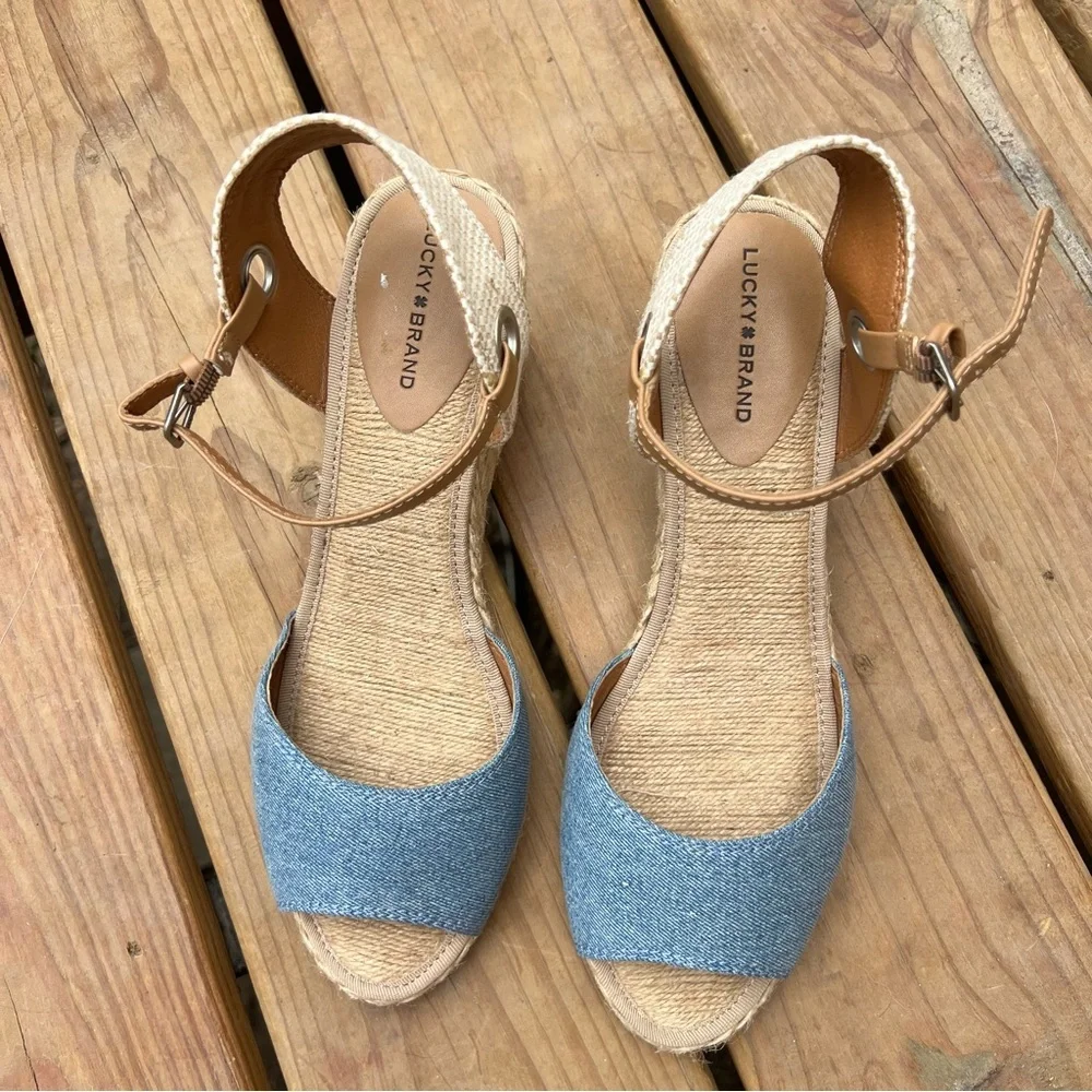 Lucky Brand wedge denim ankle strap sandal